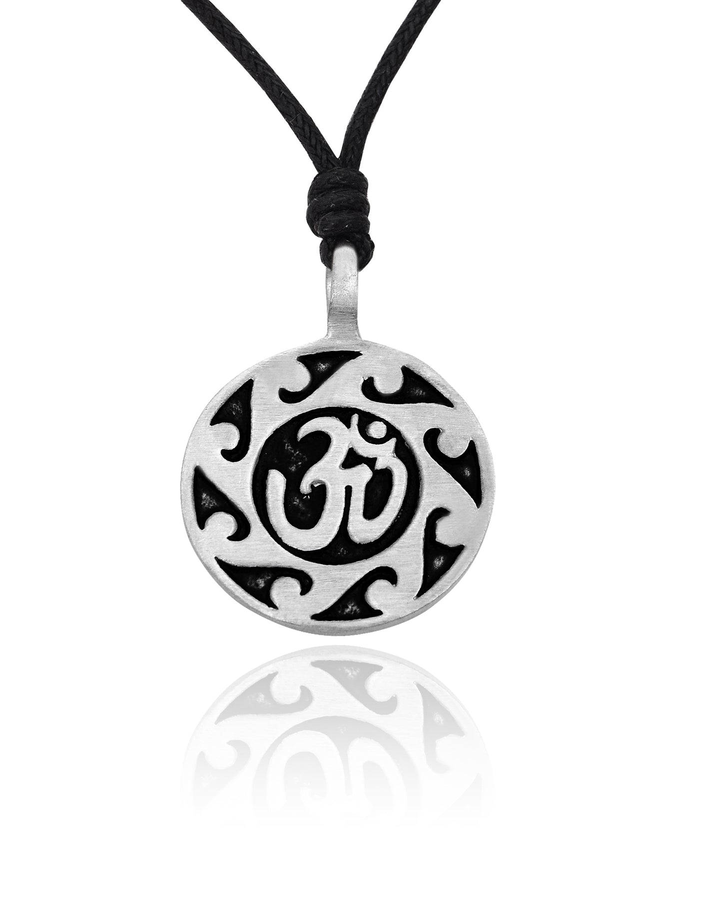 Unique Hindu Symbol Silver Pewter Charm Necklace Pendant Jewelry With Cotton Cord