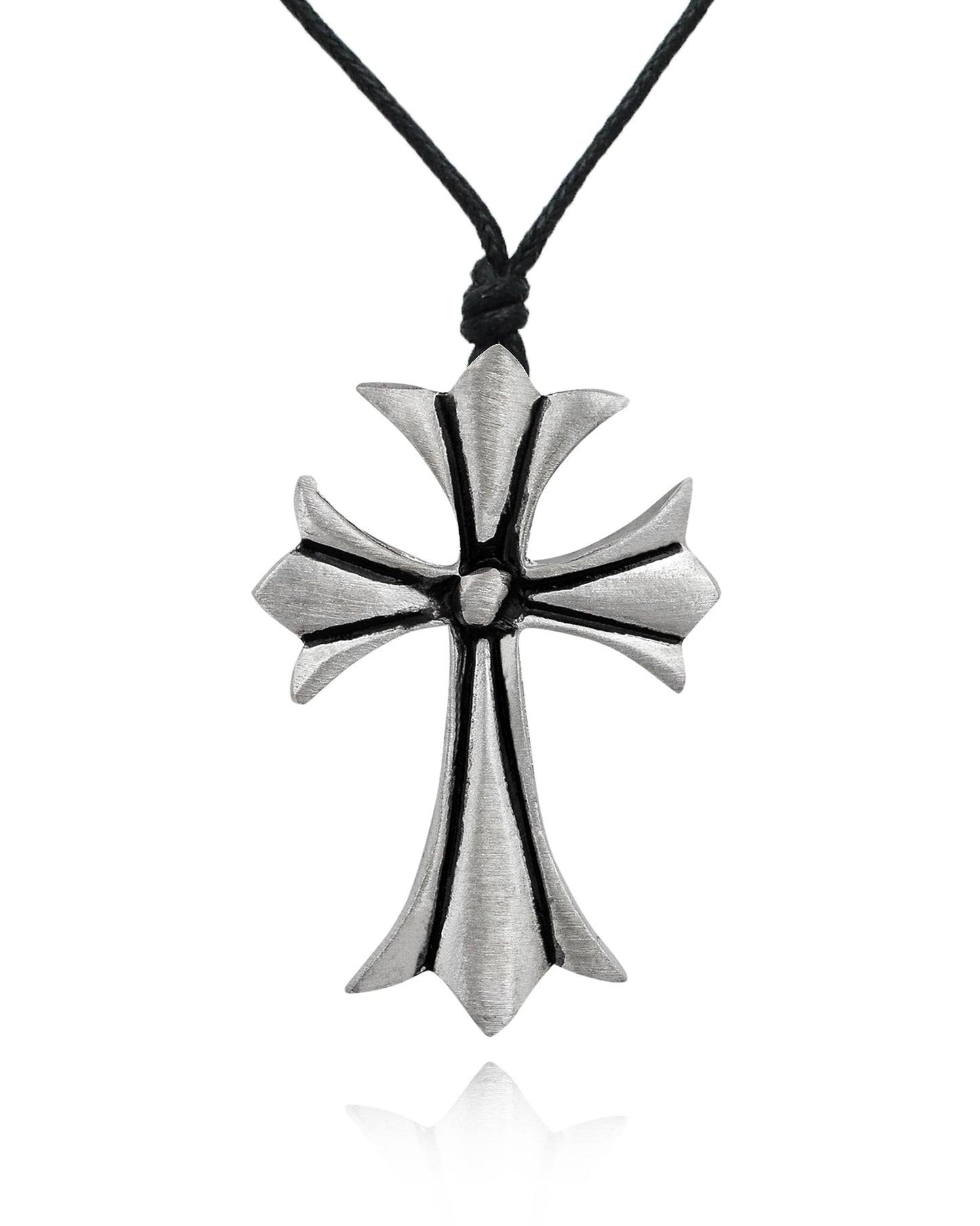 Simple Cross Silver Pewter Charm Necklace Pendant Jewelry With Cotton Cord