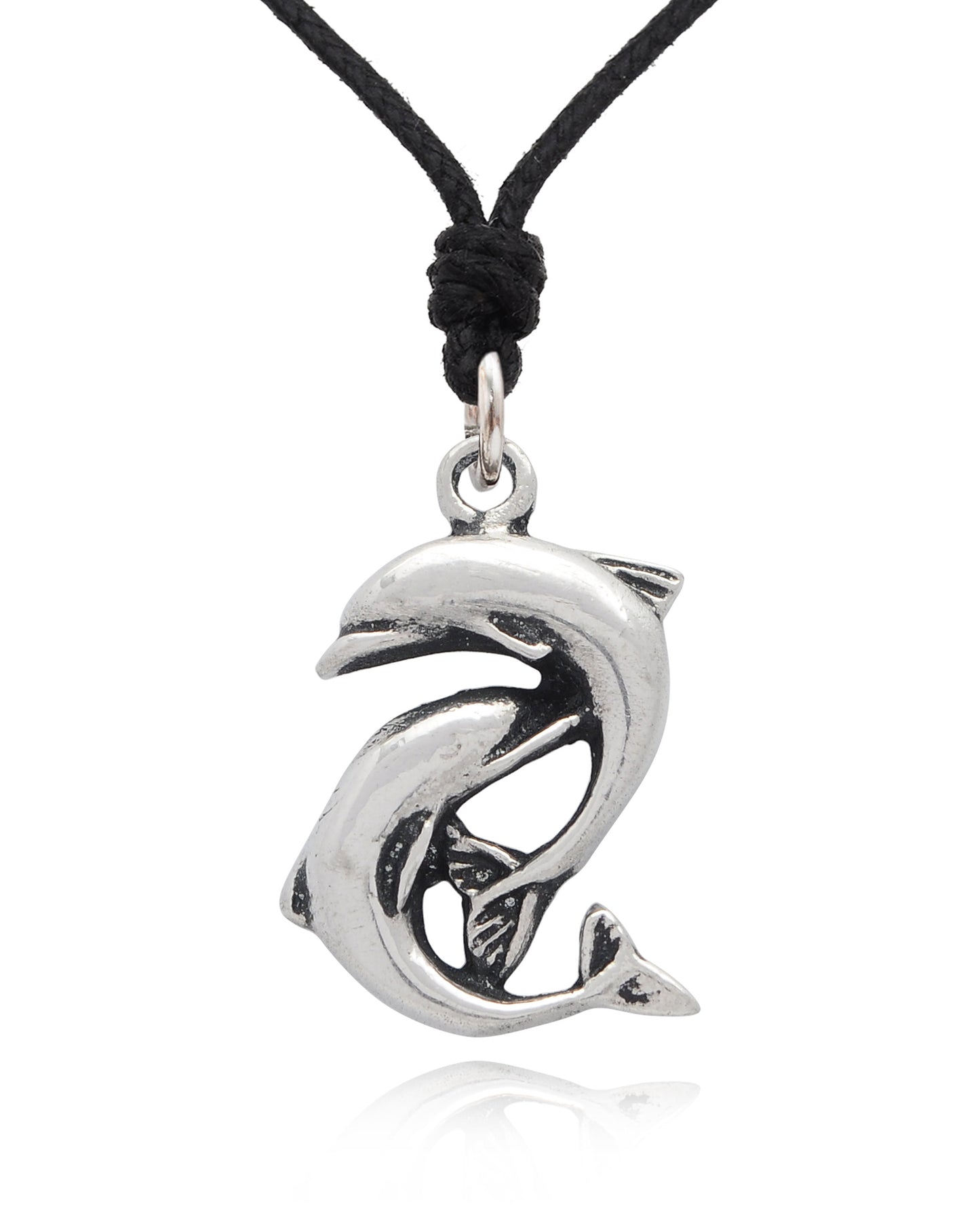 Couple Dolphin Silver Pewter Charm Necklace Pendant Jewelry