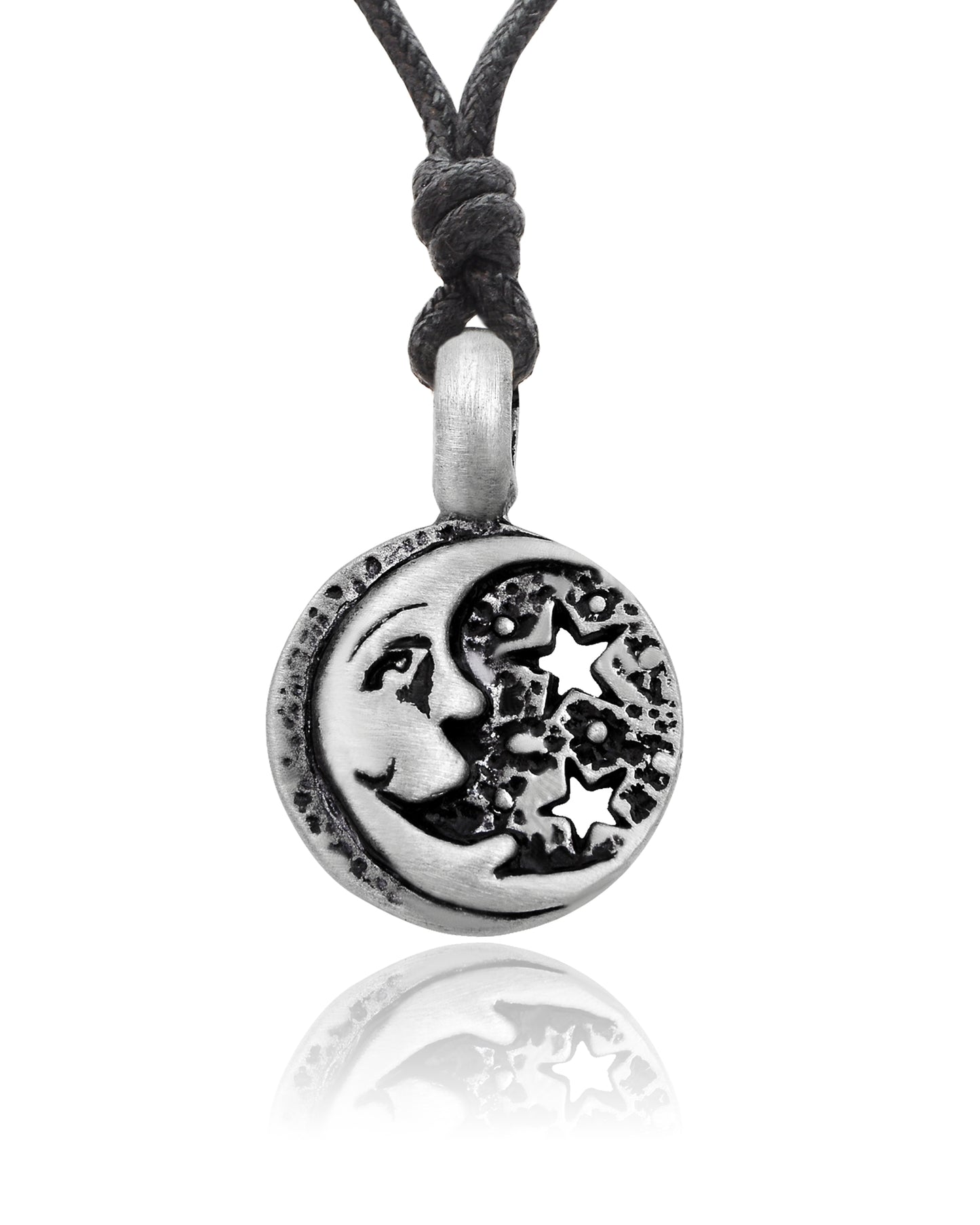 Star and Moon Silver Pewter Charm Necklace Pendant Jewelry