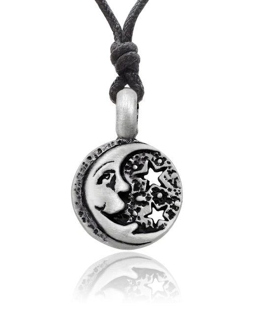 Star and Moon Silver Pewter Charm Necklace Pendant Jewelry