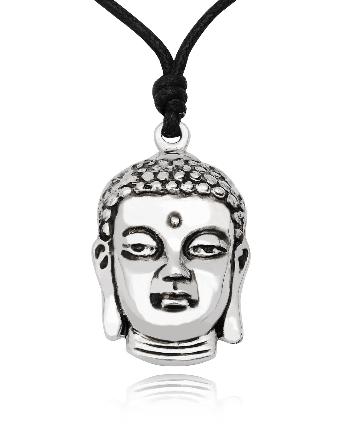 Stylish Buddha Head Silver Pewter Charm Necklace Pendant Jewelry