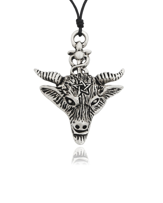 Goat Head Pentagram Star Silver Pewter Charm Necklace Pendant Jewelry