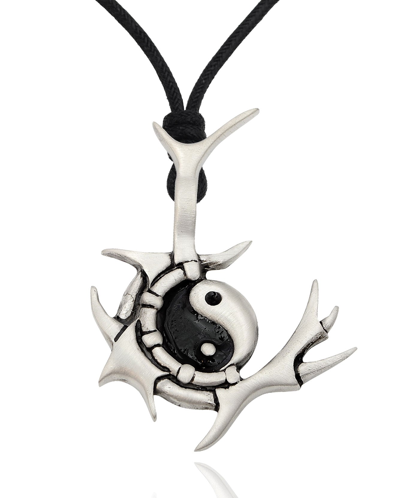 Tribal Ying Yang Silver Pewter Charm Necklace Pendant Jewelry With Cotton Cord