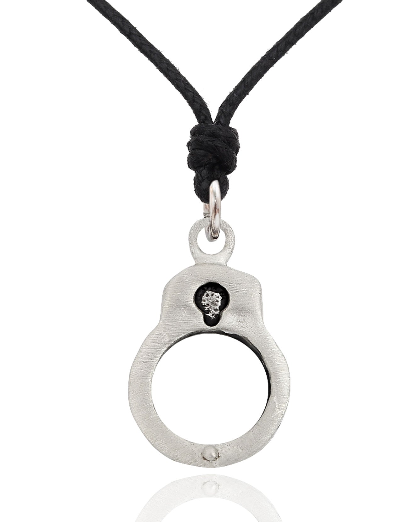 Small Handcuff Bondage Cop Silver Pewter Charm Necklace Pendant Jewelry With Cotton Cord