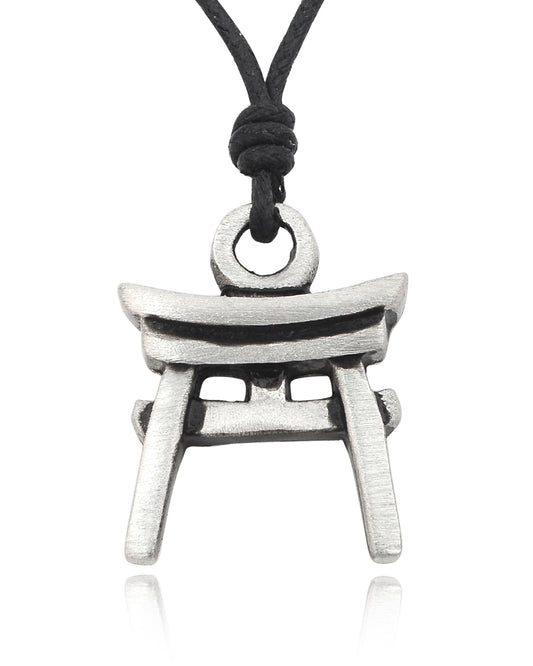 Japanese Temple Shrine Shito Silver Pewter Charm Necklace Pendant Jewelry