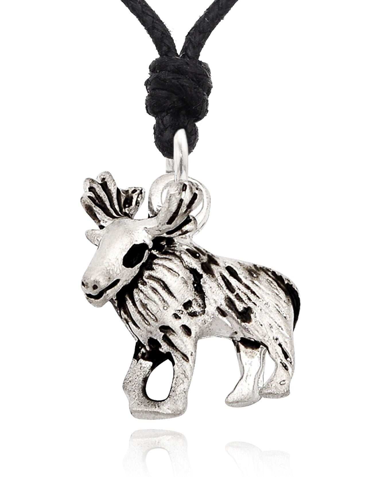 Reindeer Moose Silver Pewter Charm Necklace Pendant Jewelry With Cotton Cord