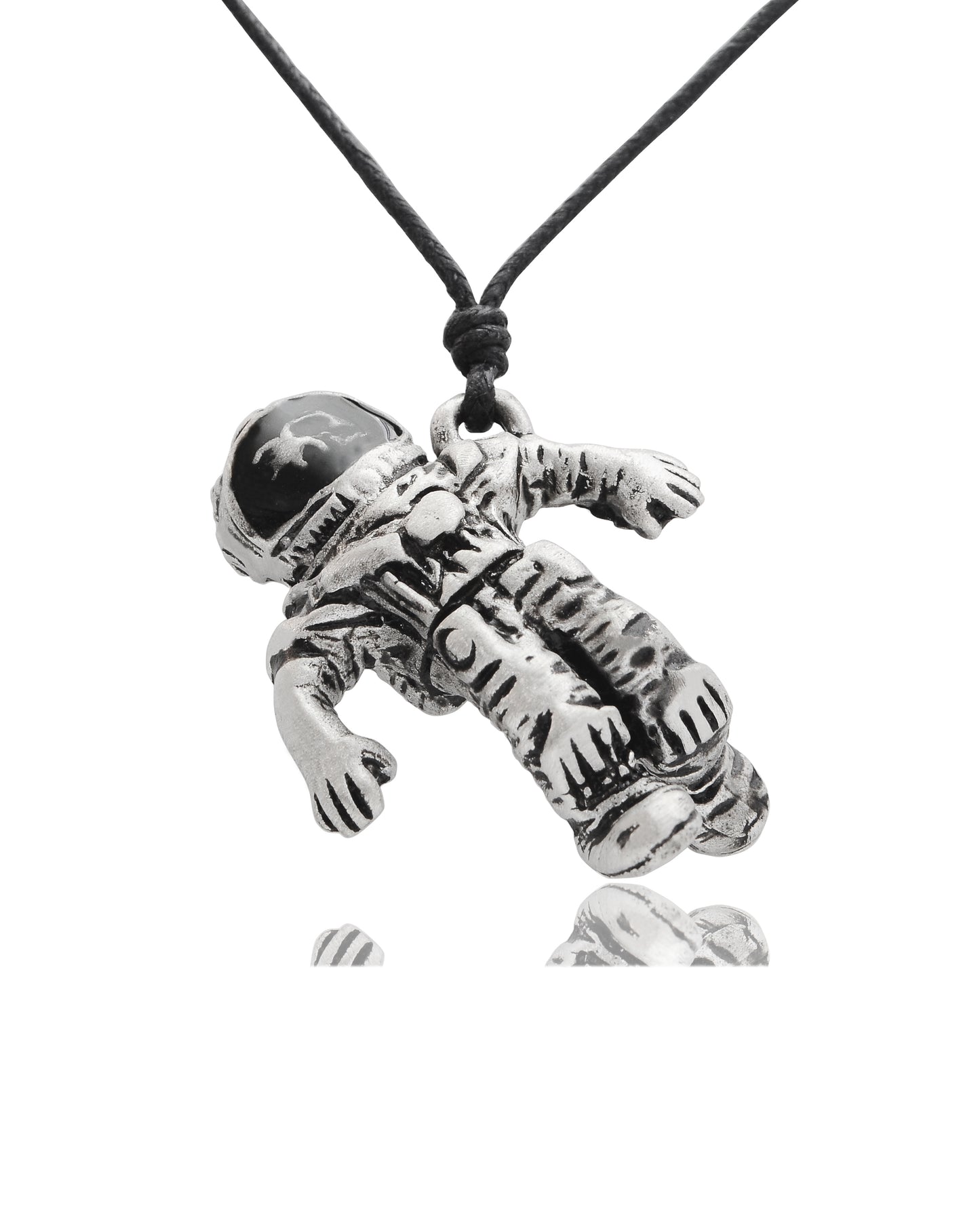 Astronaut Space Man Silver Pewter Charm Necklace Pendant Jewelry With Cotton Cord