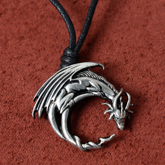 Sleeping Dragon Moon Silver Pewter Gold Brass Necklace Pendant Jewelry