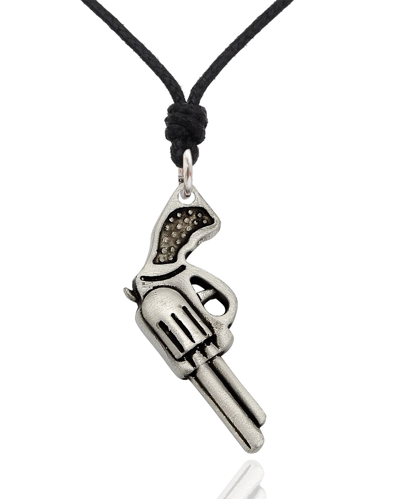 Hand Gun Pistol Silver Pewter Charm Necklace Pendant Jewelry