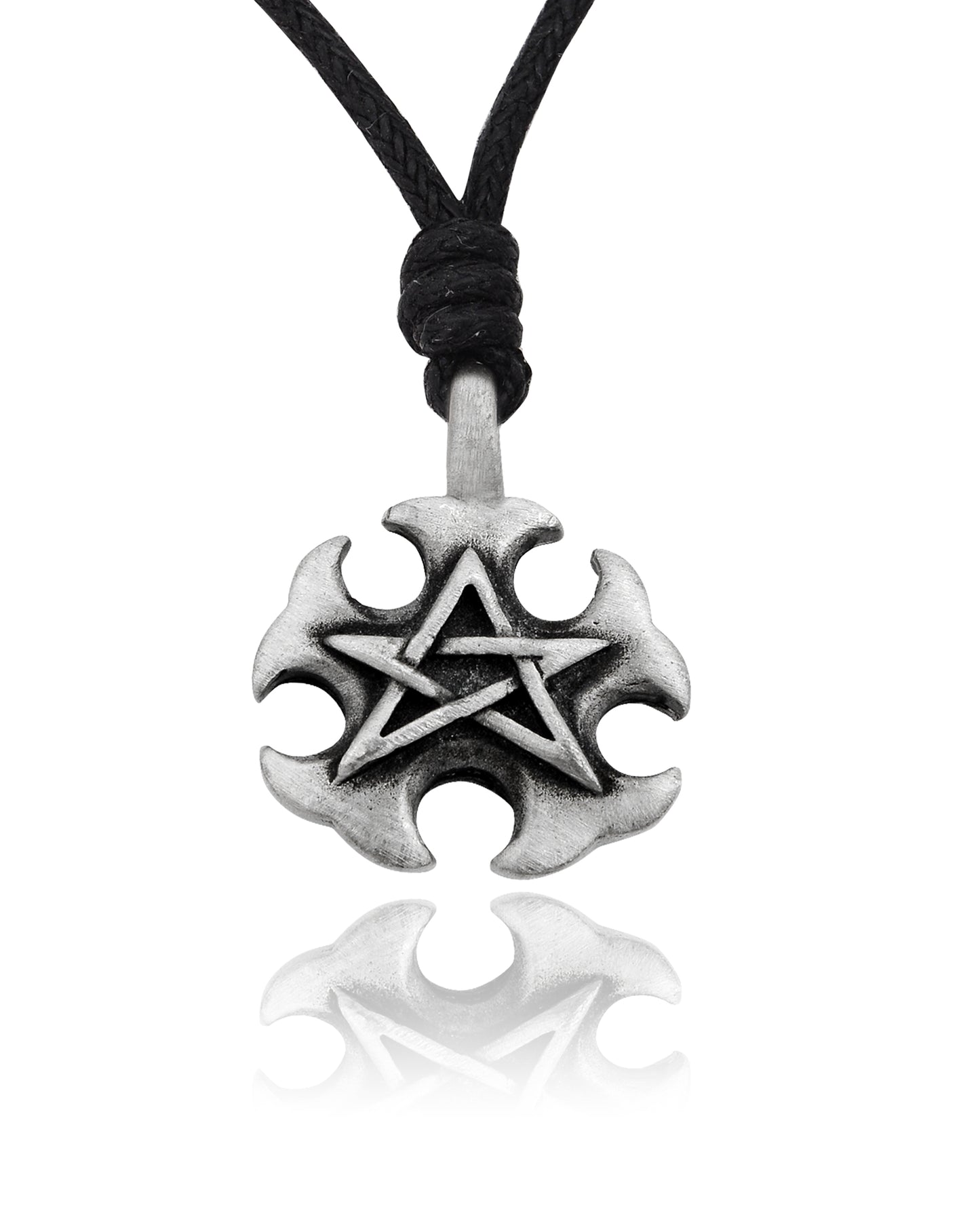 Handmade Pentagram Silver Pewter Charm Necklace Pendant Jewelry