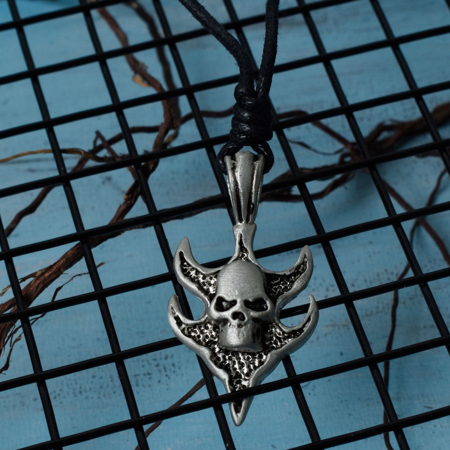 Handmade Skeleton Skull Silver Pewter Charm Necklace Pendant Jewelry
