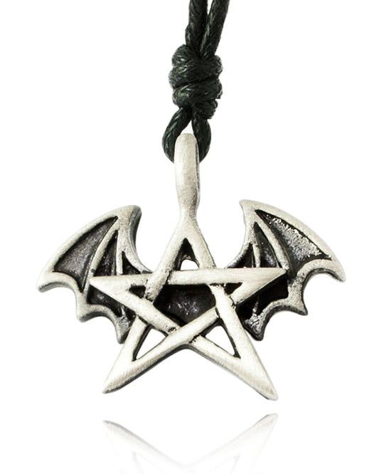 Winged Pentagram Silver Pewter Charm Necklace Pendant Jewelry