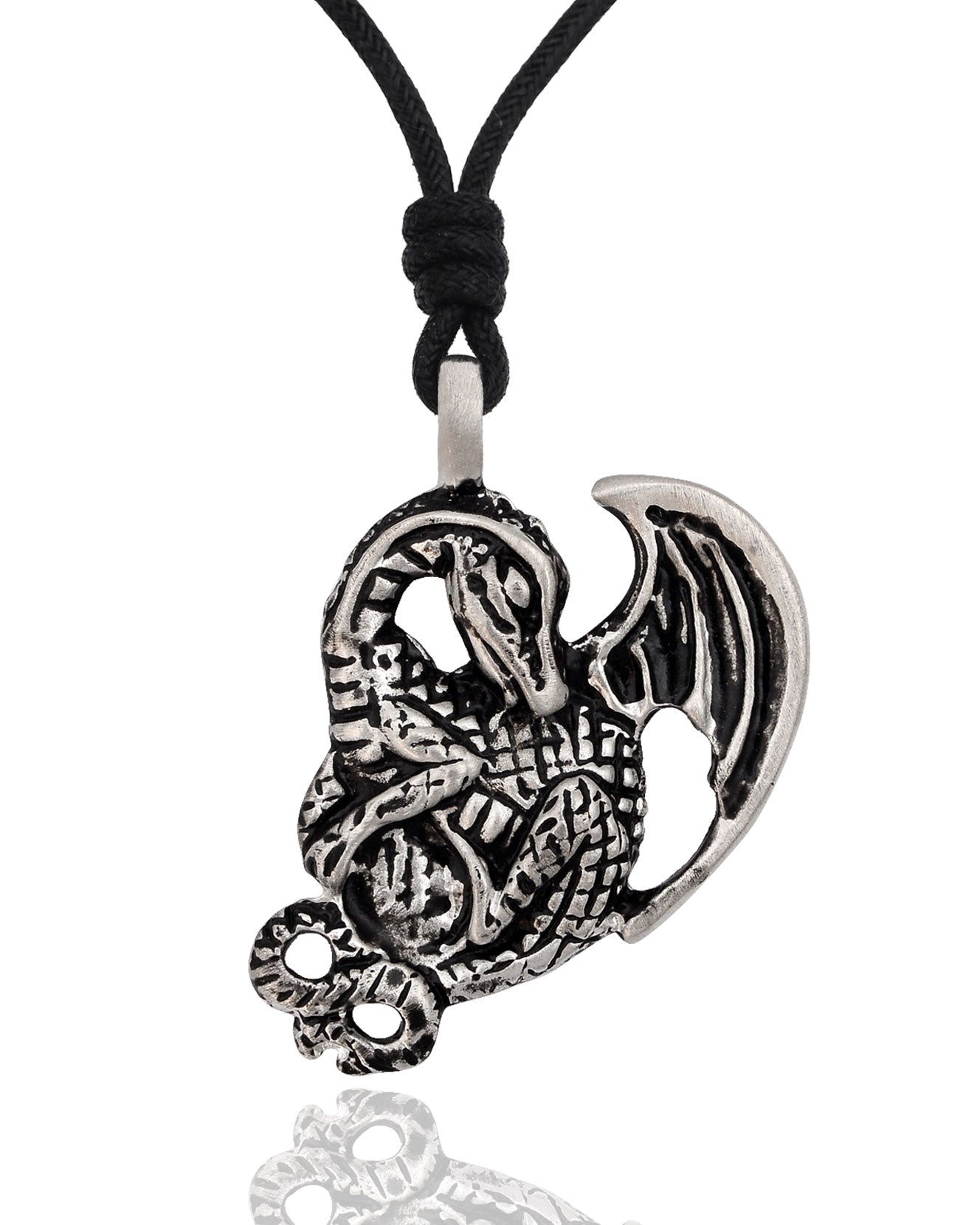 New Fire Dragon Silver Pewter Charm Necklace Pendant Jewelry