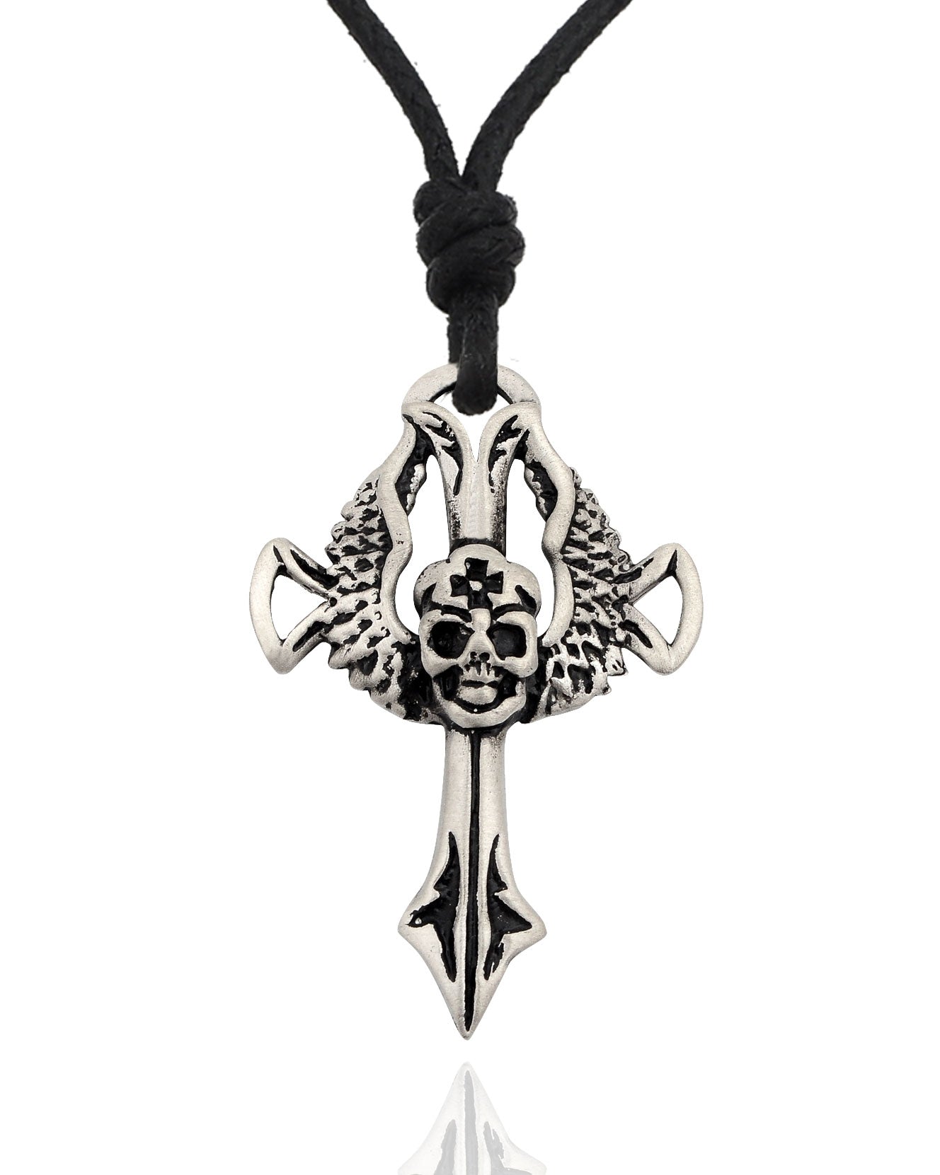 Skull &Wings Sword Silver Pewter Charm Necklace Pendant Jewelry