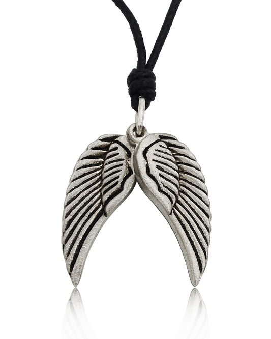 Pair Angel Wings 92.5 Sterling Silver Pewter Charm Necklace Pendant Jewelry
