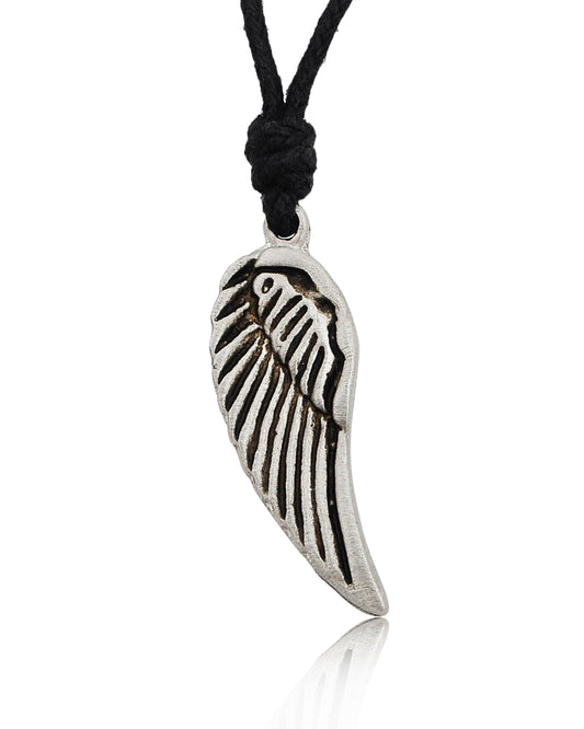 Angel Wing Silver Pewter Charm Necklace Pendant Jewelry With Cotton Cord