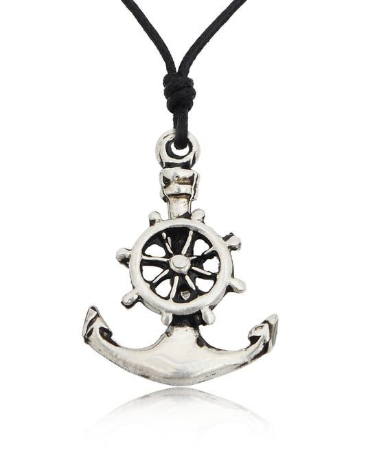Ship Steering Wheel Anchor Silver Pewter Necklace Pendent Jewelry