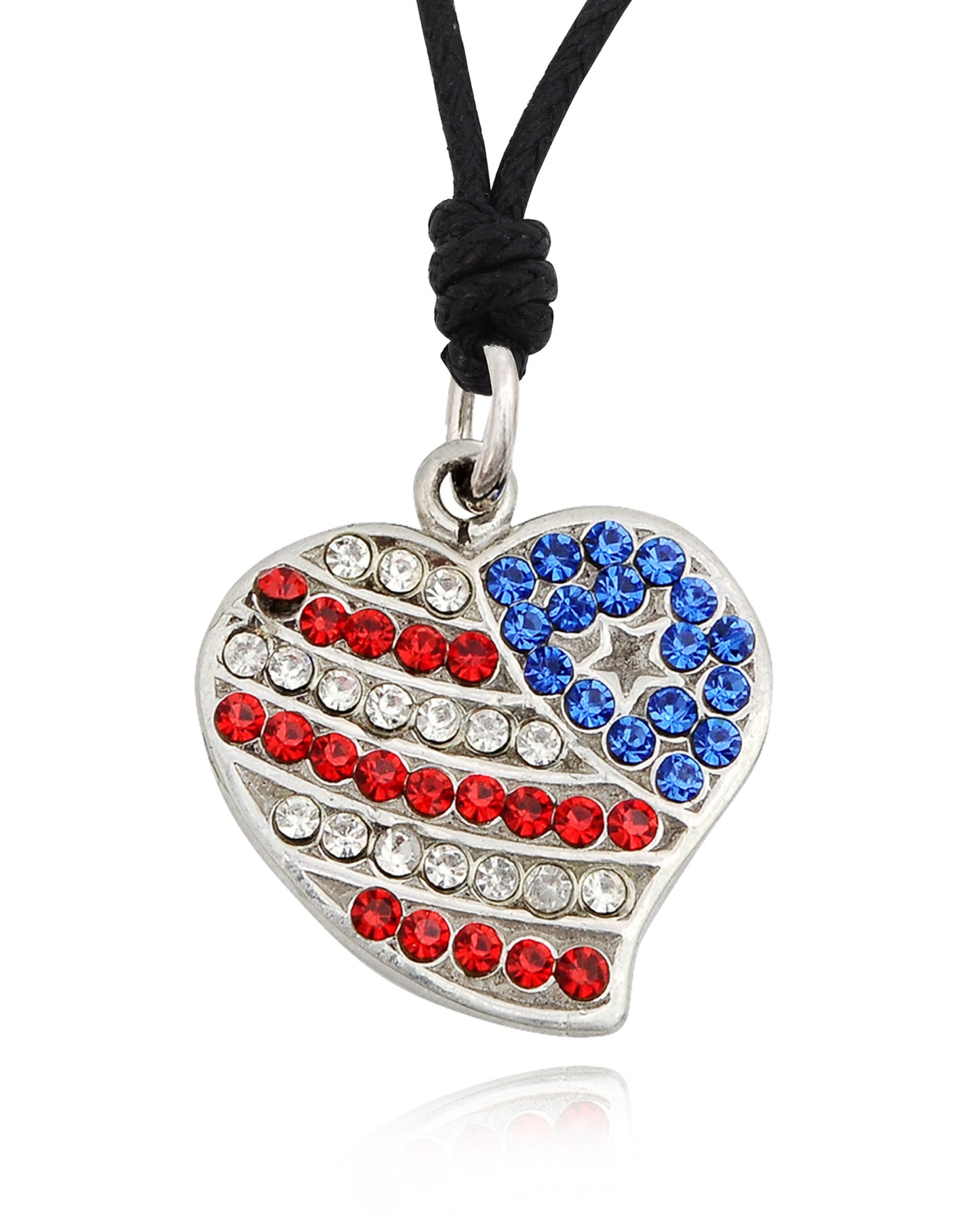 American Sweet Heart Flag Silver Pewter Charm Necklace Pendant Jewelry