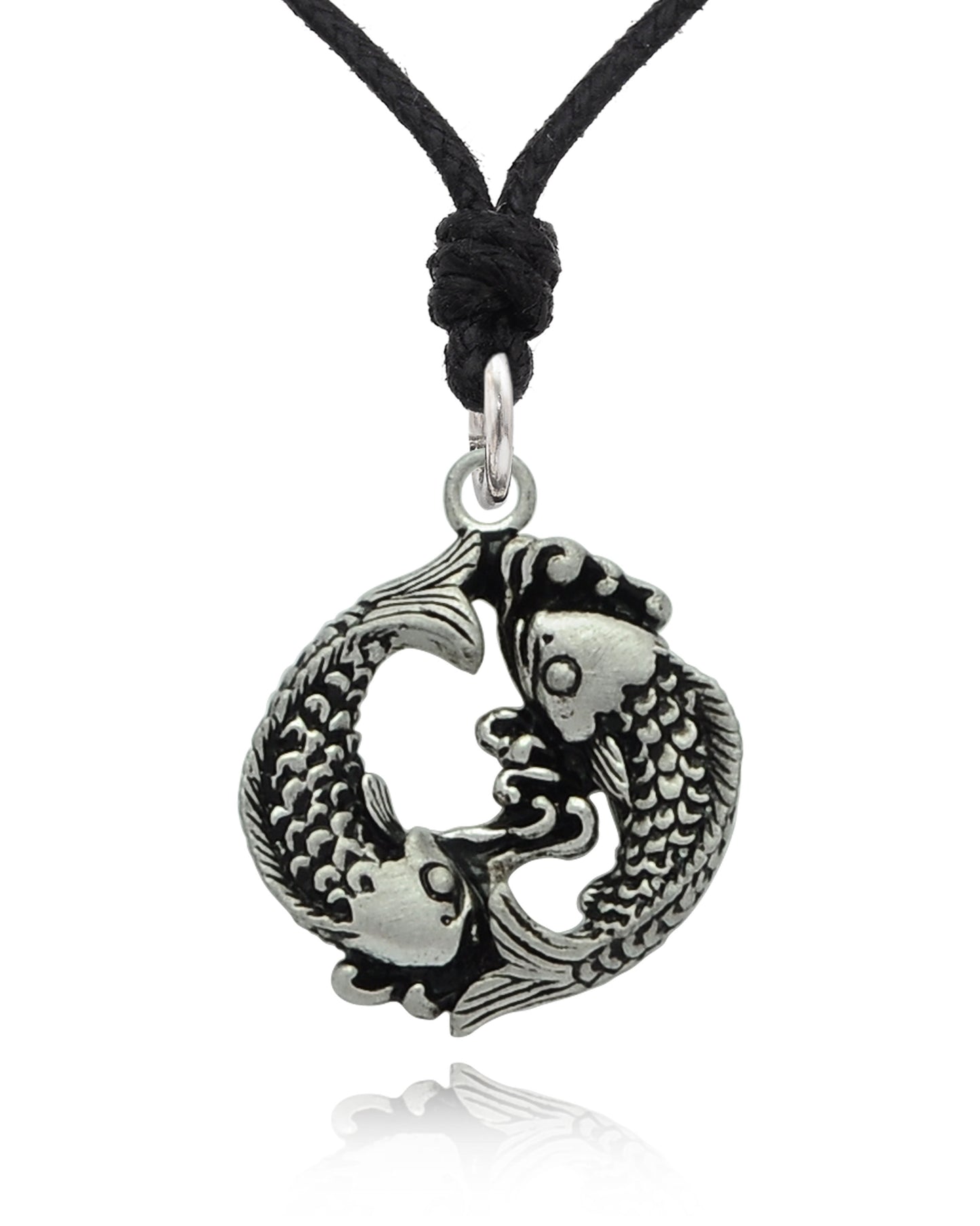 Pisces Fish Yin Yang Astrology Silver Pewter Charm Necklace Pendant Jewelry With Cotton Cord