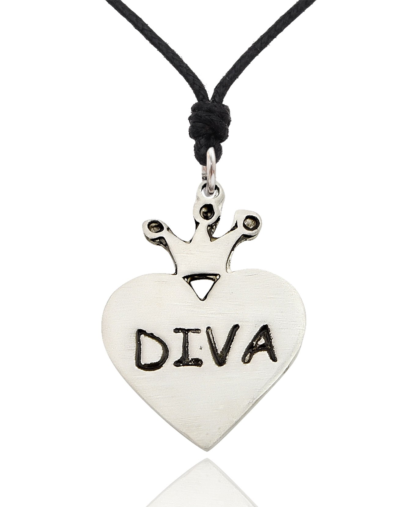 Diva Princess Heart Silver Pewter Charm Necklace Pendant Jewelry