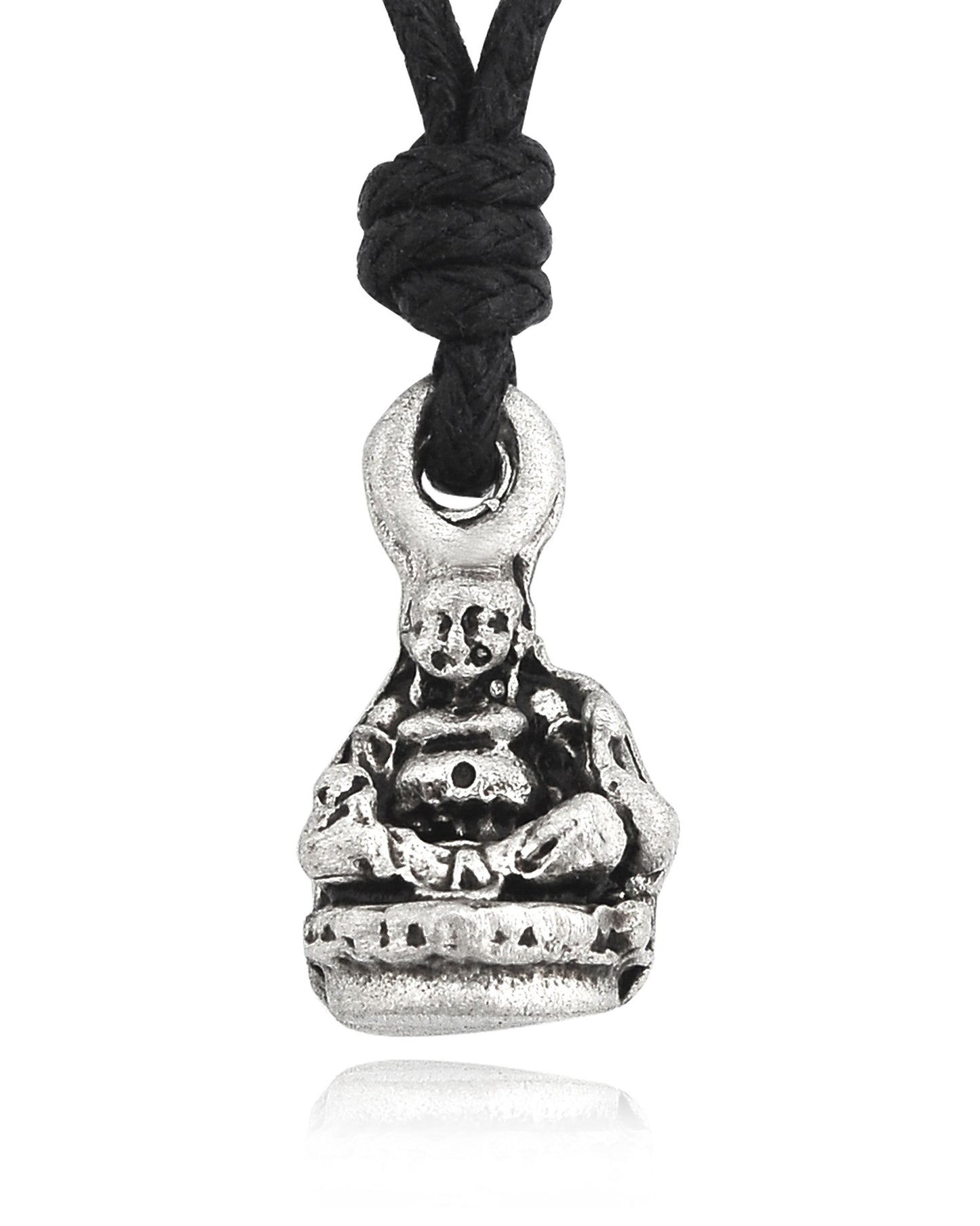 New Fat Zen Buddha Silver Pewter Charm Necklace Pendant Jewelry With Cotton Cord