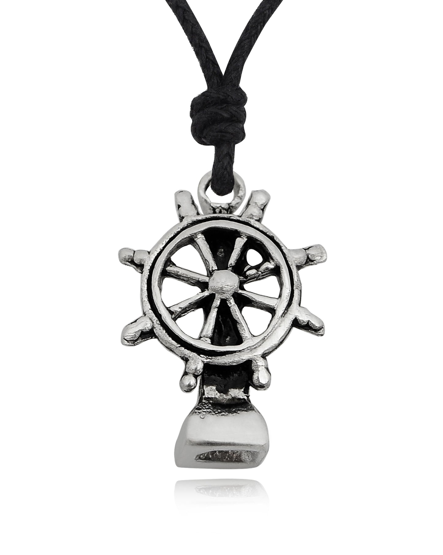 New Ship's Steering Wheel Silver Pewter Charm Necklace Pendant Jewelry With Cotton Cord