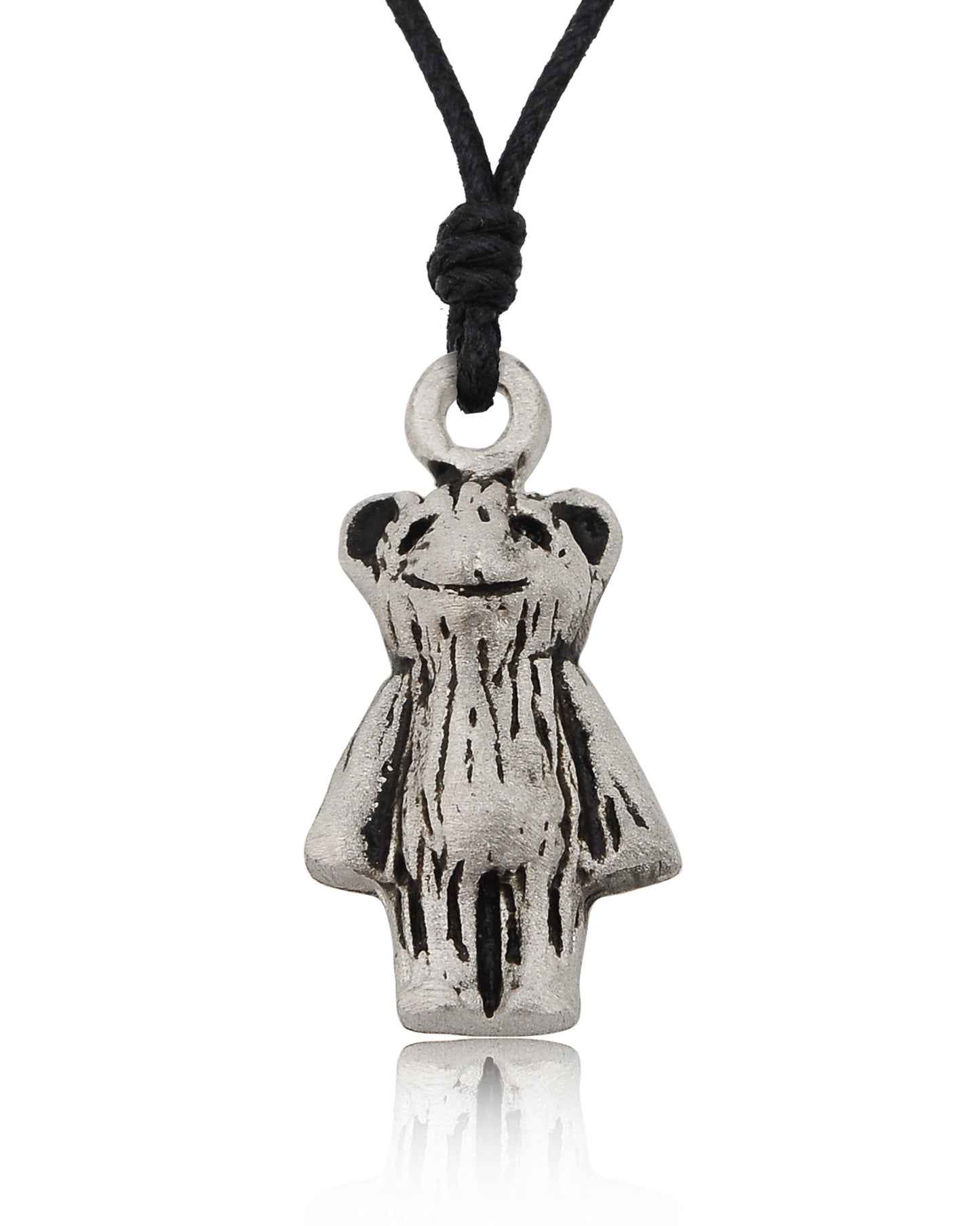 Teddy Bear Doll Charm  Silver Pewter Charm Necklace Pendant Jewelry With Cotton Cord