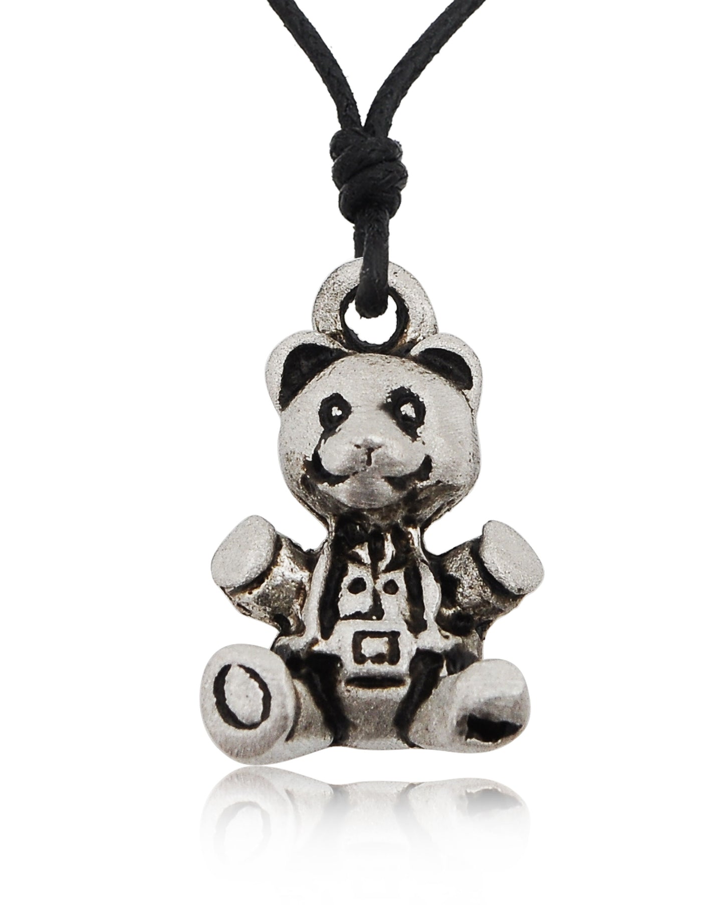 Teddy Bear  Silver Pewter Charm Necklace Pendant Jewelry With Cotton Cord