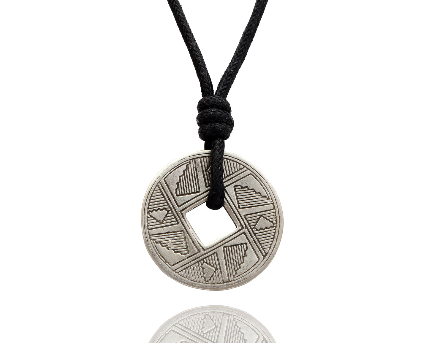 Chinese I Ching Coin Silver Pewter Charm Necklace Pendant Jewelry