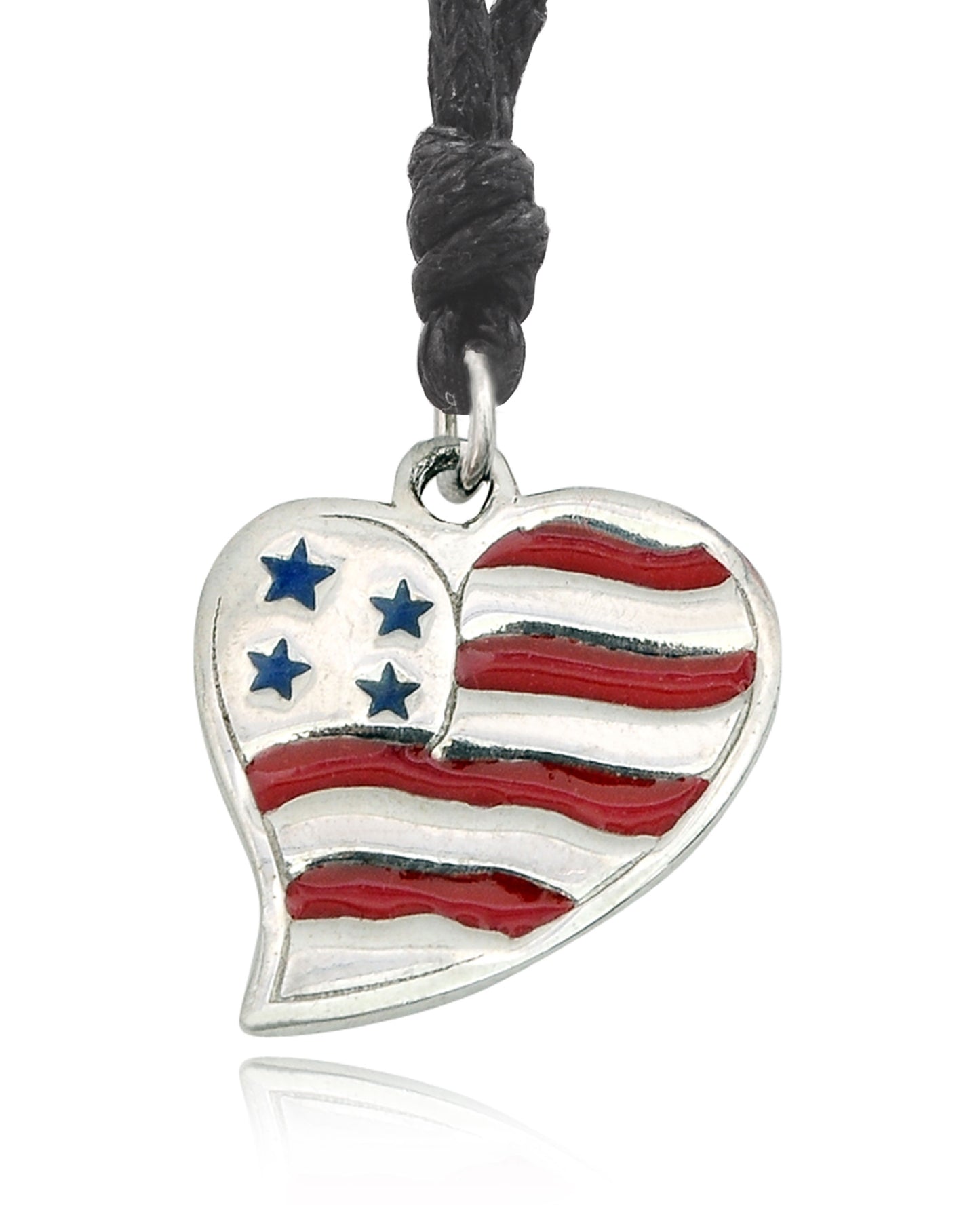 American Flag Heart Silver Pewter Charm Necklace Pendant Jewelry