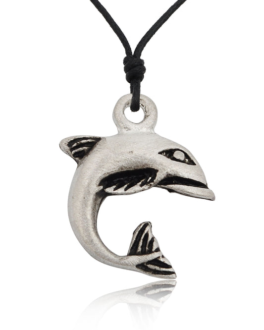 Handmade Lovely Dolphin Silver Pewter Charm Necklace Pendant Jewelry With Cotton Cord