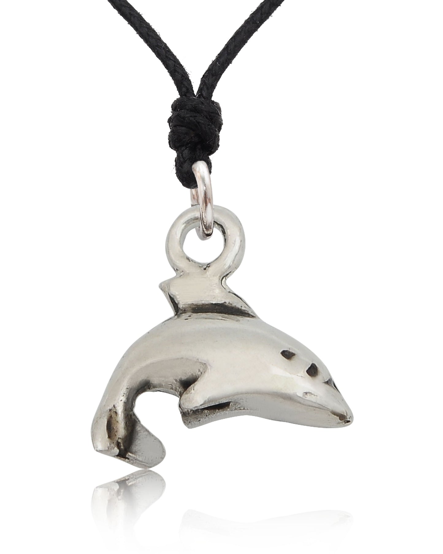 New Handmade Dolphin Silver Pewter Charm Necklace Pendant Jewelry With Cotton Cord