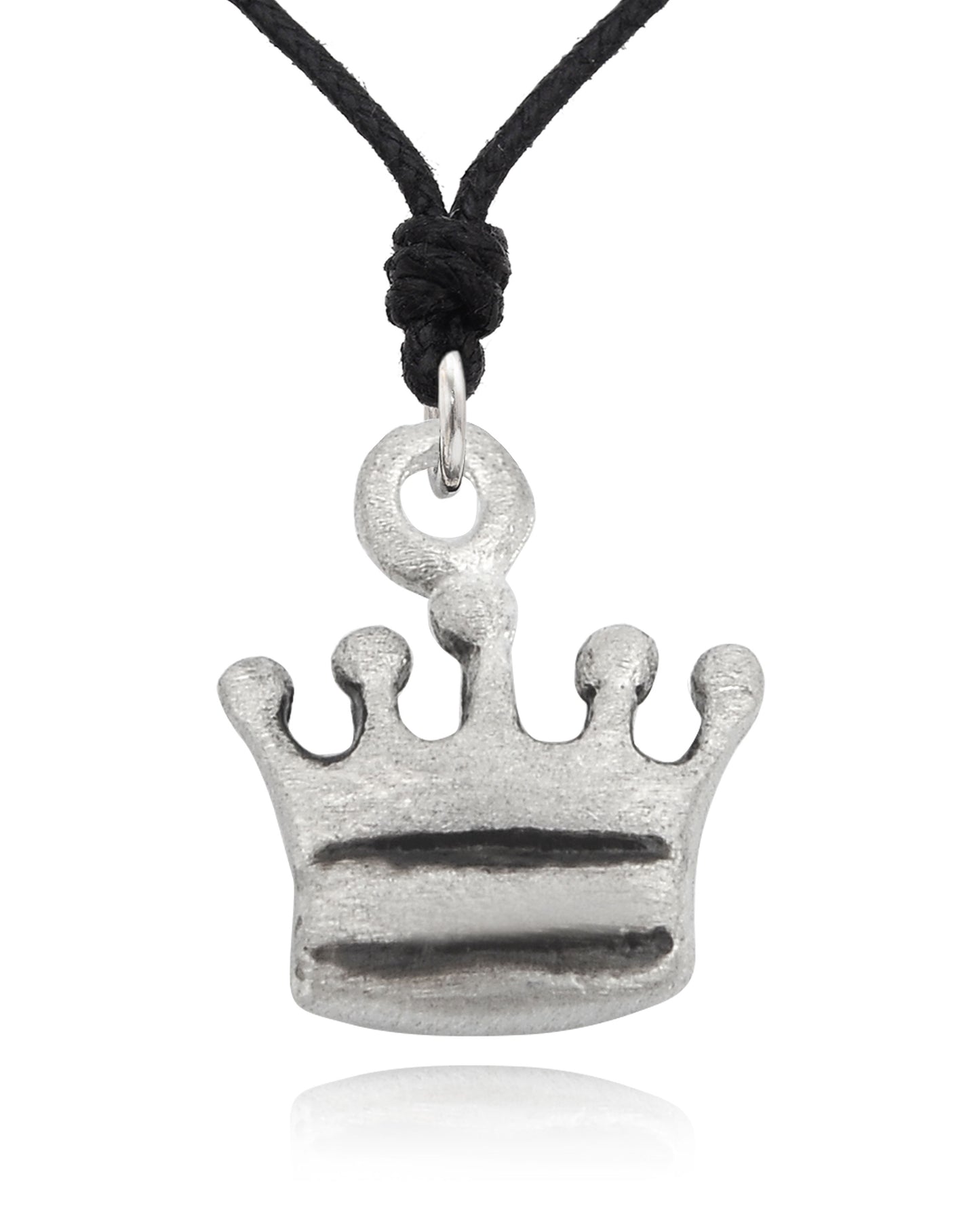 King Crown Silver Pewter Charm Necklace Pendant Jewelry With Cotton Cord