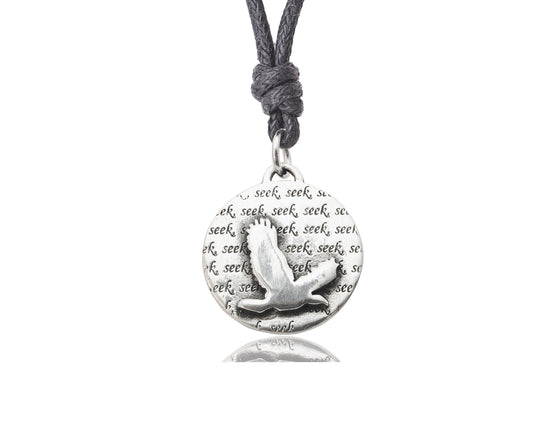 Seek Adventure Eagle Hawk Bird Silver Pewter Charm Necklace Pendant Jewelry