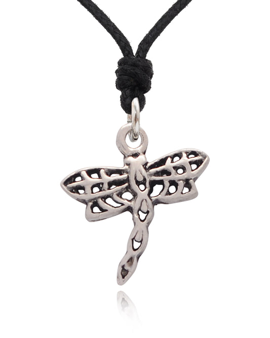 New Lovely Dragonfly Silver Pewter Charm Necklace Pendant Jewelry With Cotton Cord