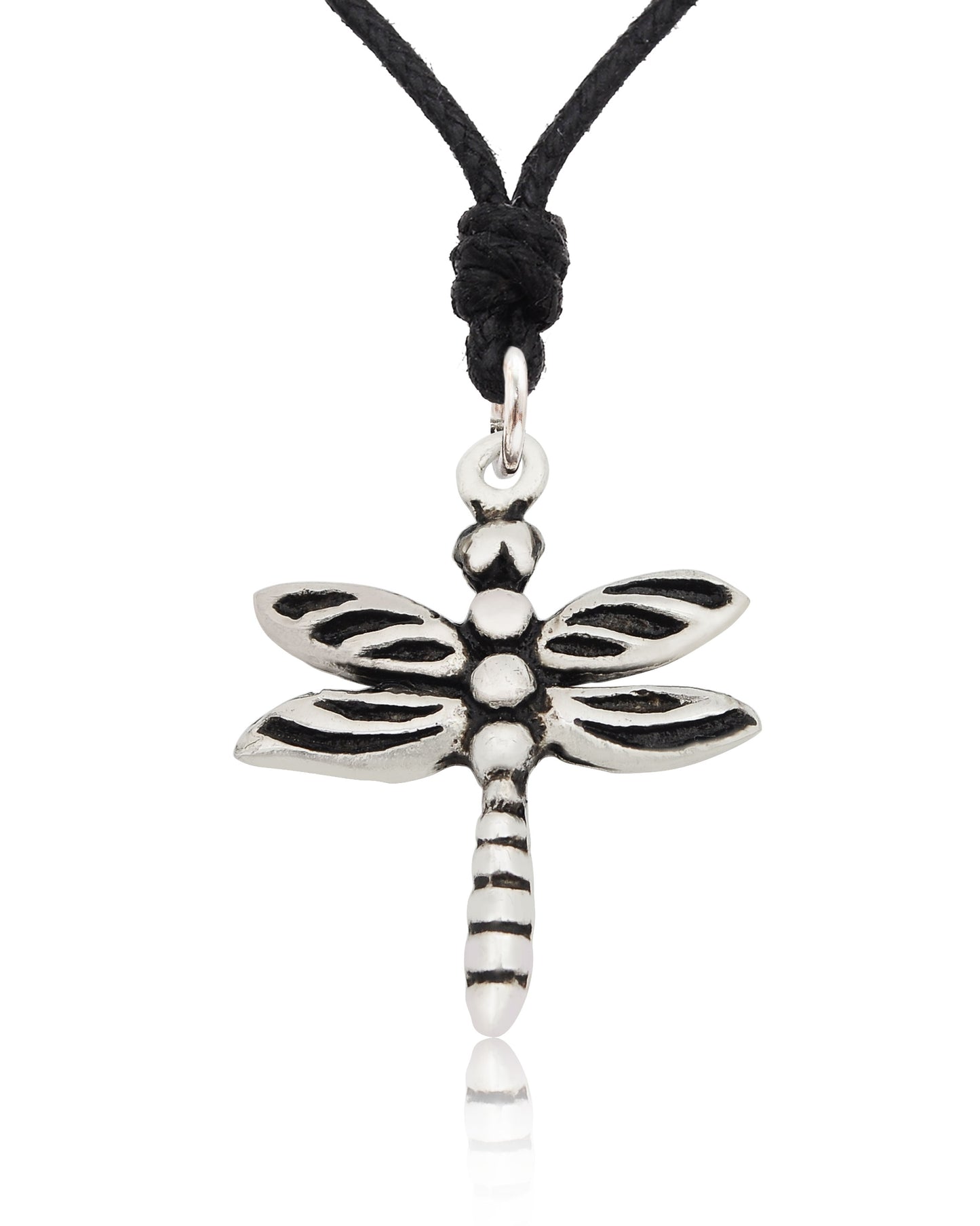 Small Dragonfly Silver Pewter Charm Necklace Pendant Jewelry With Cotton Cord