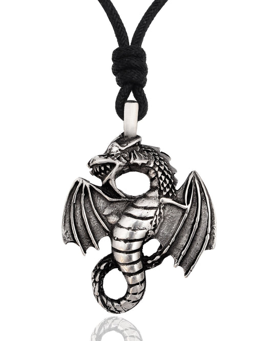 Cute Dragon Silver Pewter Charm Necklace Pendant Jewelry