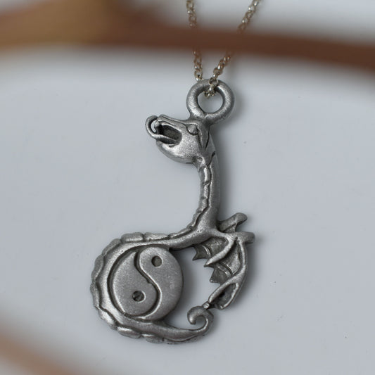 Unique Dragon Yin Yang Silver Pewter Charm Necklace Pendant Jewelry