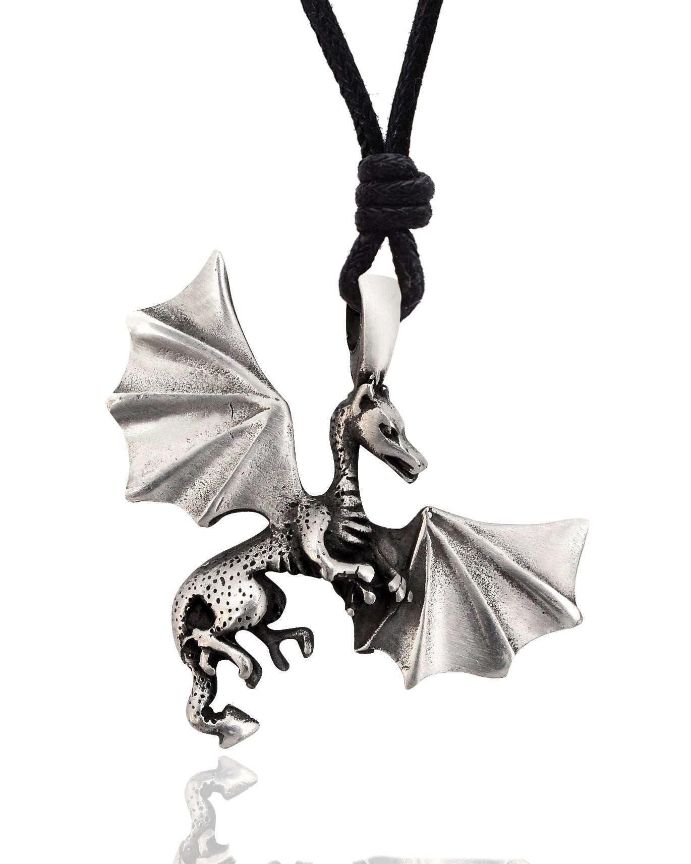 Trendy Fire Dragon Silver Pewter Charm Necklace Pendant Jewelry