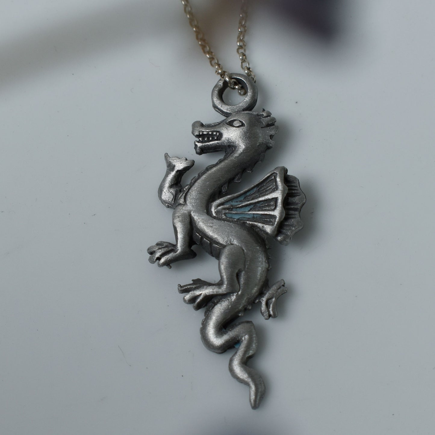 Unique Fire Dragon Silver Pewter Charm Necklace Pendant Jewelry