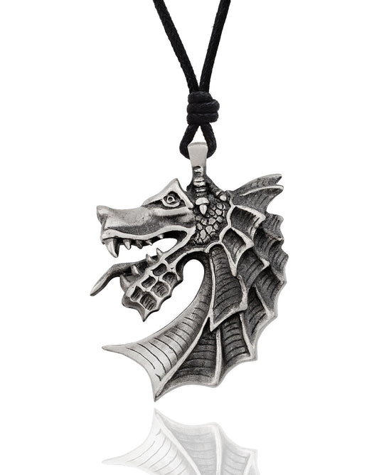 New Handmade Dragon Sword Silver Pewter Charm Necklace Pendant Jewelry
