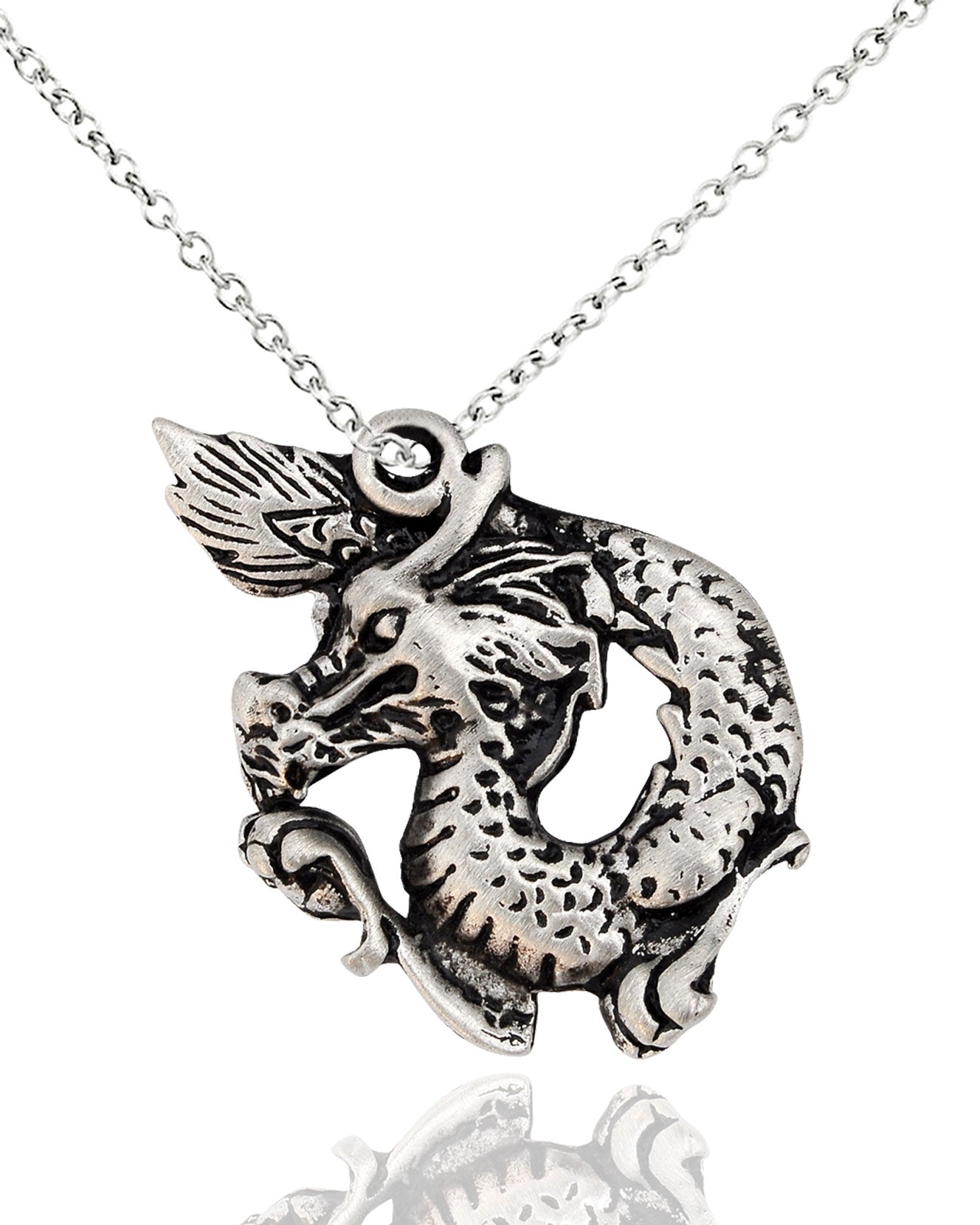 Cute Handmade Dragon Sword Silver Pewter Charm Necklace Pendant Jewelry