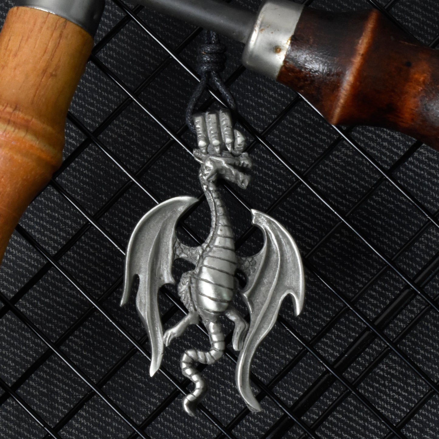 Handmade Dragon Silver Pewter Charm Necklace Pendant Jewelry