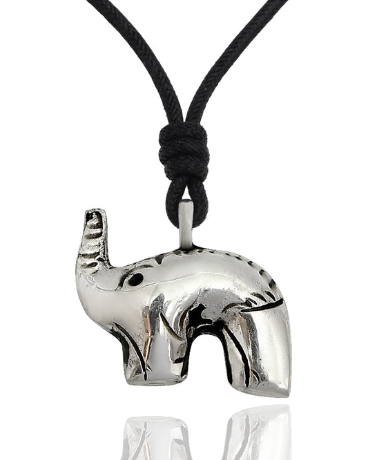Lovely Elephant Silver Pewter Charm Necklace Pendant Jewelry With Cotton Cord