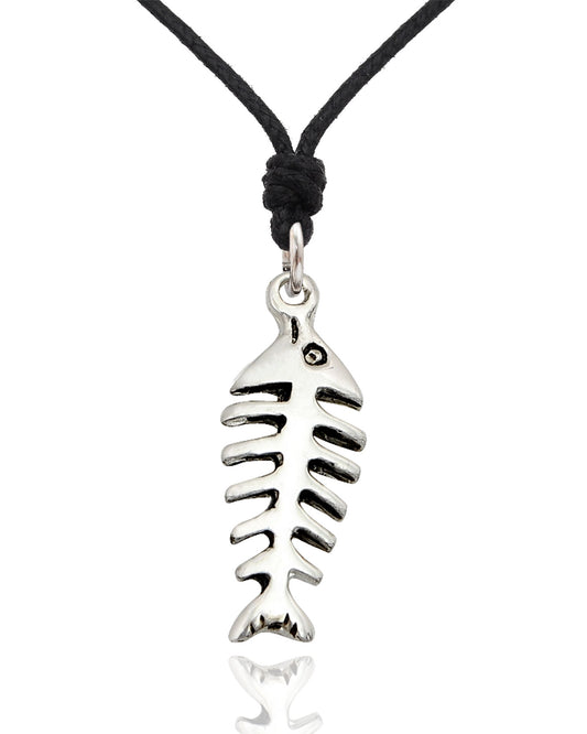 New Fish Skeleton Bones Silver Pewter Necklace Pendent Jewelry