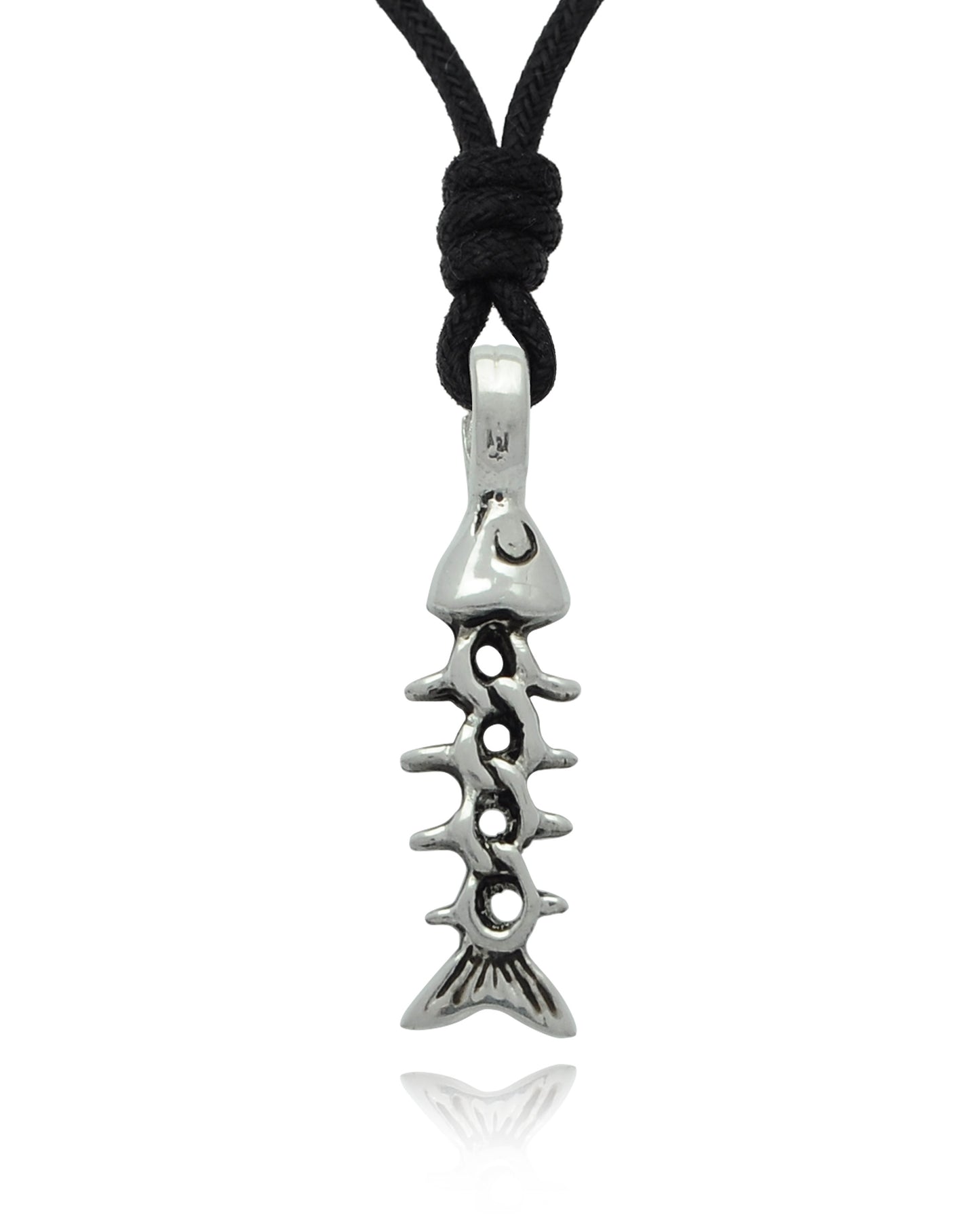 Chain Shaped Fish Skeleton Silver Pewter Charm Necklace Pendant Jewelry