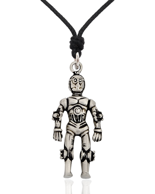 New Robot Science Finction Silver Pewter Necklace Pendant Jewelry