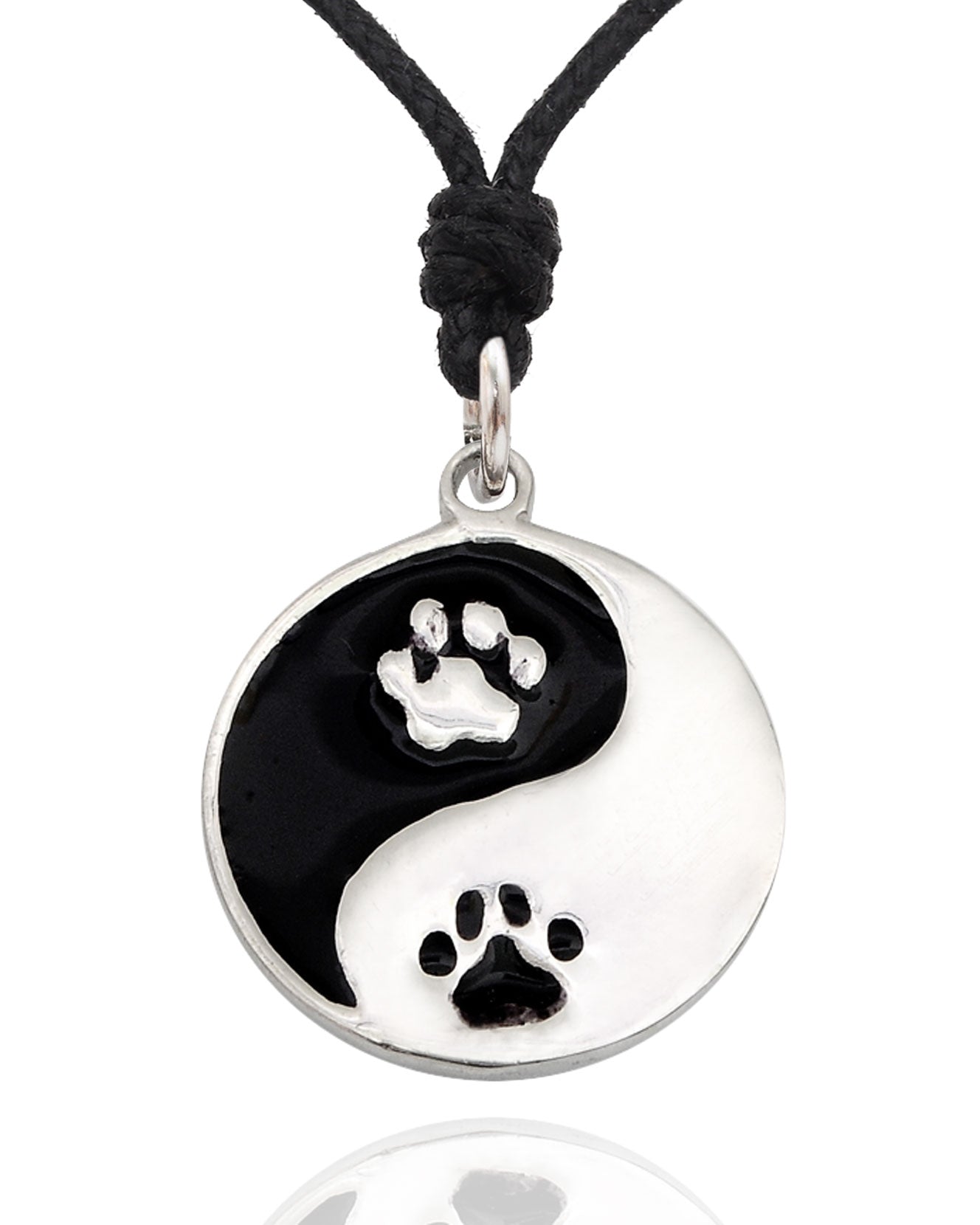 New Dog Paws Yin Yang Silver Pewter Charm Necklace Pendant Jewelry