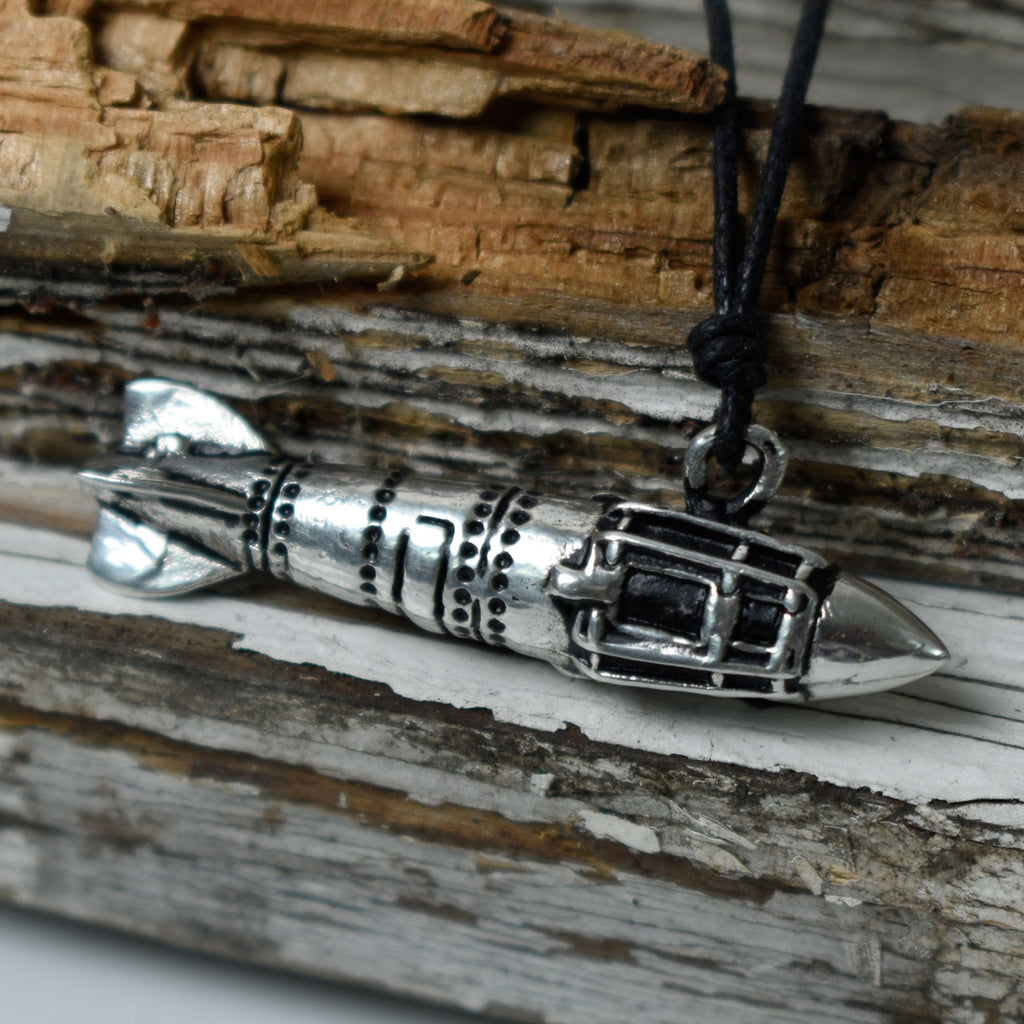 New Missle Rocket 92.5 Sterling Silver Pewter Brass Necklace Pendant Jewelry
